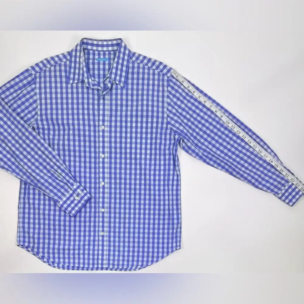 J.McLaughlin Blue White Gingham Check Button Down Dress Shirt Men’s Size Medium - Picture 8 of 8